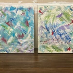 Dynamic Blue and Green Abstract Painting Set